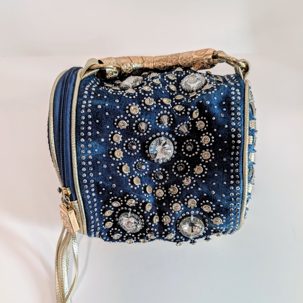 Elegant Blue and Gold Embellished Women's Bag